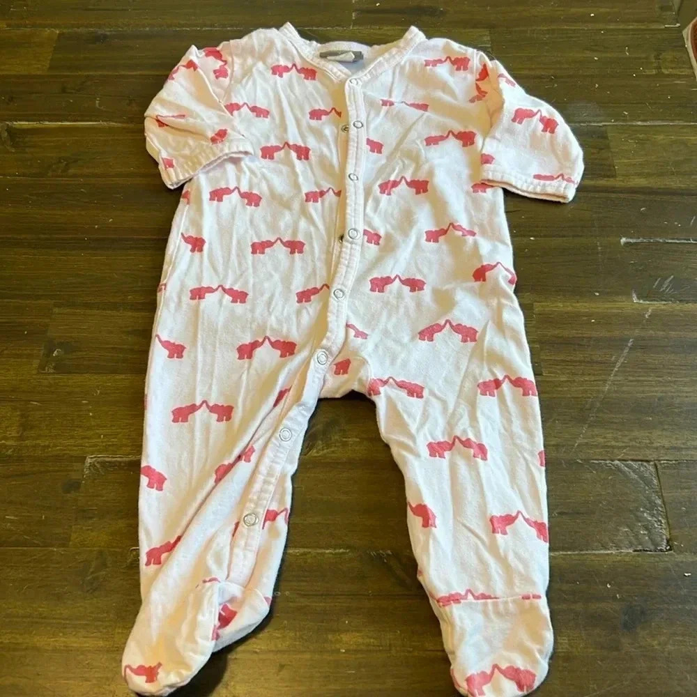 Kate Quinn Pink Elephant Footsie Long Sleeve Baby 3-6 months Organic Cotton